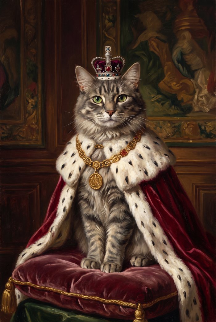 Сива котка в кралска мантия